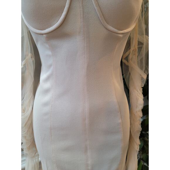 Womens Cocktail Dress Medium Pink Sheer Long Sleeve Mesh Bustier Bodycon Party - Picture 4 of 11